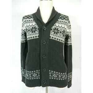 On The Byas cardigan Sweater men's small grey snowflake FairIsle